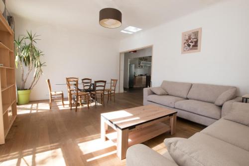 un salon avec un canapé et une table dans l'établissement Marcat - Clim - Patio, à Arles