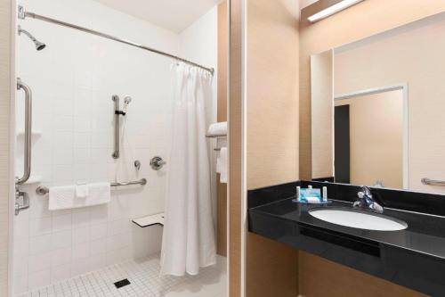 a bathroom with a sink and a shower at Fairfield Inn Racine in Racine