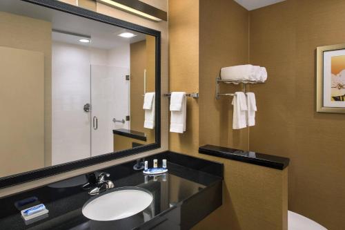 a bathroom with a sink and a mirror at Fairfield Inn & Suites by Marriott New Castle in New Castle