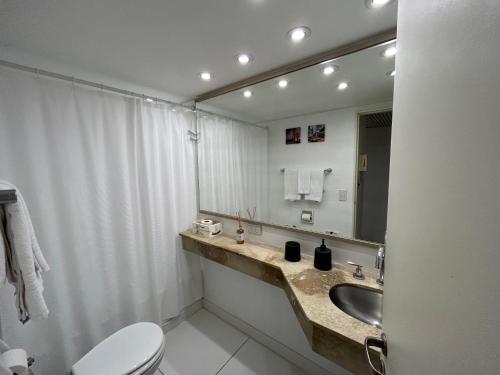 a bathroom with a sink and a mirror and a toilet at Buenos Aires desde las alturas in Buenos Aires