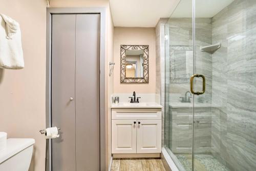 a bathroom with a sink and a shower at Family Vacation Rental 18 Mi to Philadelphia in Gibbstown