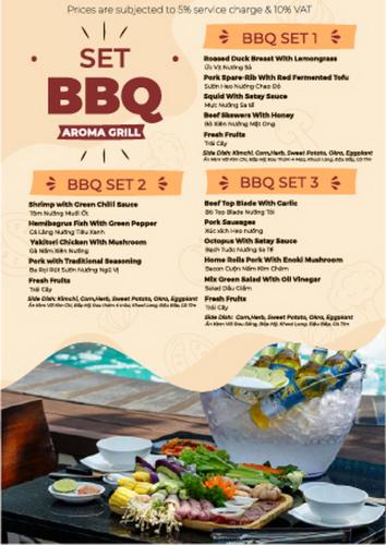 a menu for a set bbq grill with a plate of food at Alagon Saigon Hotel & Spa in Ho Chi Minh City