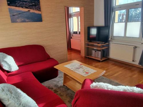 TV a/nebo společenská místnost v ubytování Komfortable großzügige Ferienwohnung am Park