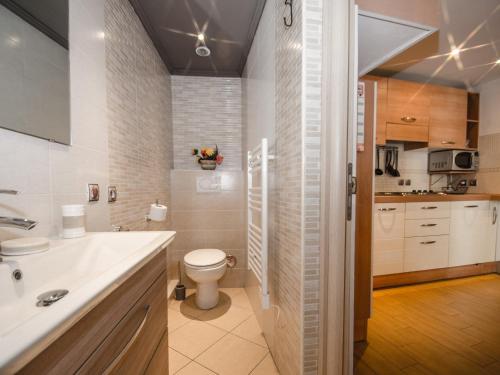 une salle de bain avec toilettes et lavabo dans l'établissement Studio cosy à Chamonix Sud, proche centre, balcon, 4 pers, parking, WiFi - FR-1-343-235, à Chamonix-Mont-Blanc