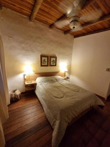 a bedroom with a large bed and two lamps at Pindó I in Concordia