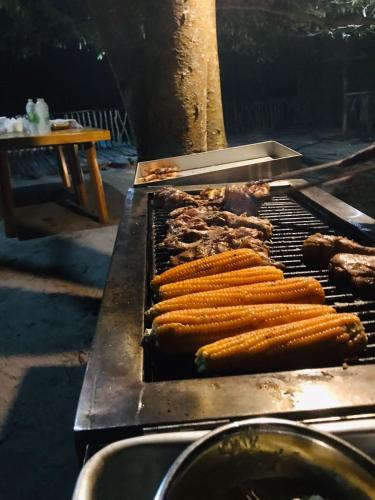 a bunch of sausages are cooking on a grill at Lake Resort Bolgoda in Wadduwa