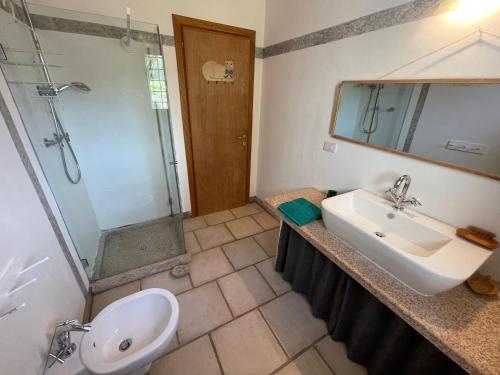 a bathroom with a sink and a shower at Sa Rezzetta in Golfo Aranci