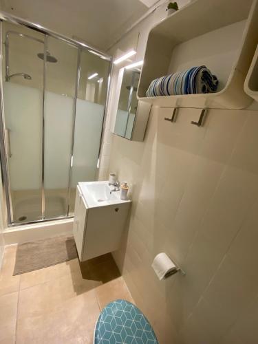 une salle de bain avec un lavabo et une douche dans l'établissement 2 pièces hyper centre, à Nice