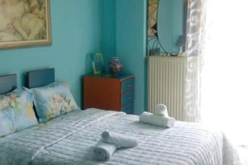 塞薩羅尼基的住宿－Nasos Cozy Place，一间卧室配有一张床,上面有两条毛巾