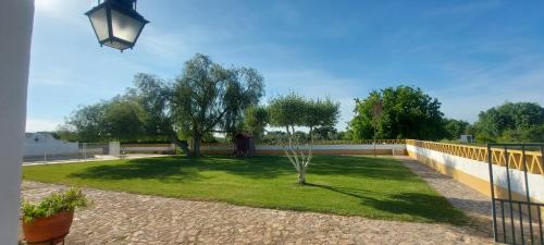 a garden with a fence and a tree in a yard at Montinho do Palanque in Viana do Alentejo