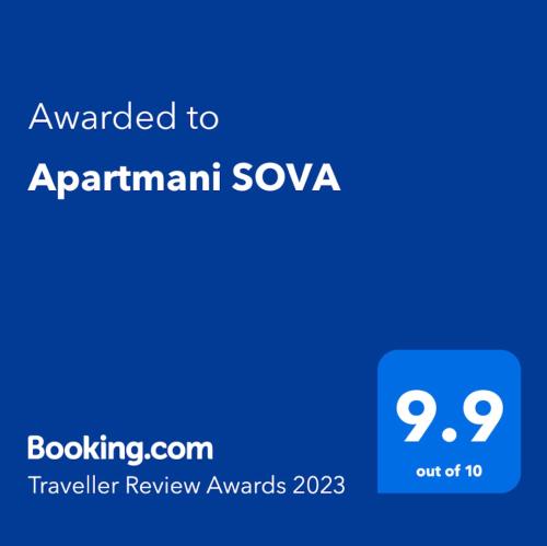 Certifikát, hodnocení, plakát nebo jiný dokument vystavený v ubytování Apartmani SOVA
