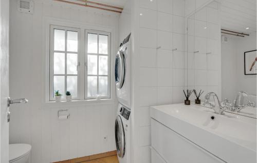 a white bathroom with a washing machine and a sink at Stunning Home In Hillerd With Jacuzzi, Wifi And 3 Bedrooms in Hillerød