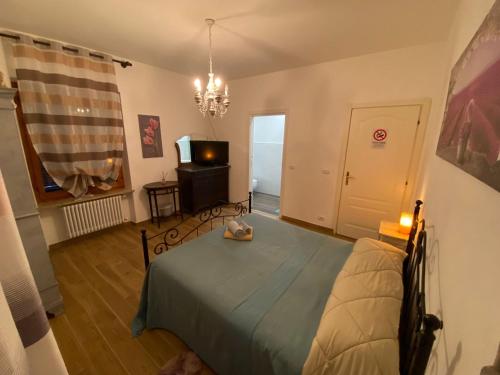a bedroom with a bed and a television in it at Oca Carolina in Buttigliera Alta