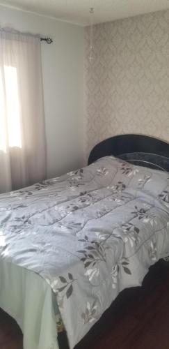 uma cama num quarto com um cobertor branco em Vac Vac em Edmonton