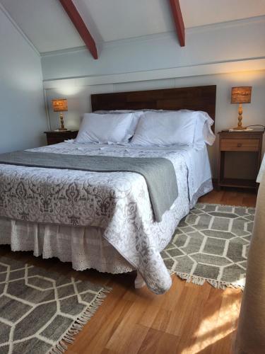 a bedroom with a large bed with a white comforter at Casa Emiluz in La Serena