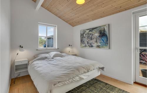 een witte slaapkamer met een bed en 2 ramen bij Beautiful Home In Skibby With Wifi And 4 Bedrooms in Skibby