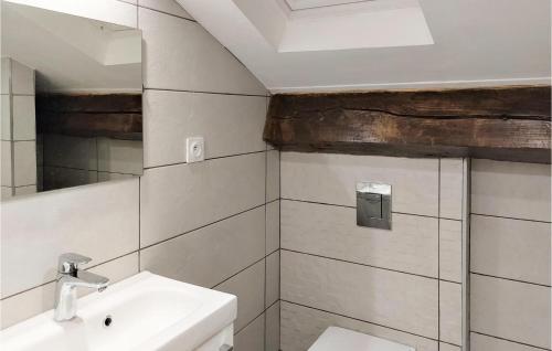 ein Bad mit einem Waschbecken und einem Spiegel in der Unterkunft Stunning Apartment In Saint-tienne With Kitchen in Saint-Étienne