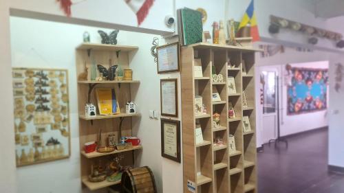 a room with shelves of items on a wall at Pensiunea Runcu Stone in Piatra