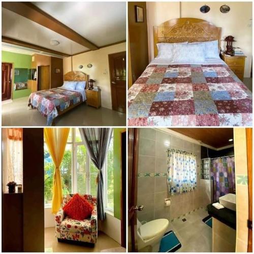 a collage of four pictures of a bedroom at CHUE&LARRY'S BEACHSIDE HOMESTAY in Libagon