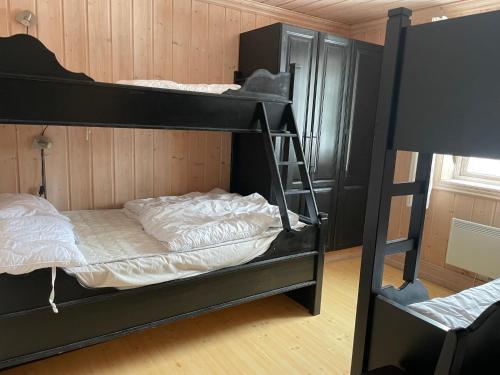 two bunk beds in a room with a ladder at Tinden in Hemsedal
