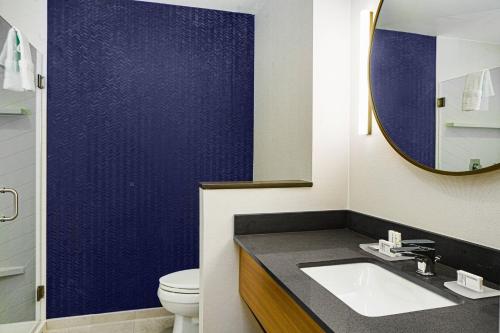 a bathroom with a toilet and a sink and a mirror at Fairfield by Marriott Inn & Suites Deerfield Beach Boca Raton in Deerfield Beach