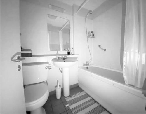 a bathroom with a sink and a toilet and a bath tub at Shared Flat in Dublin