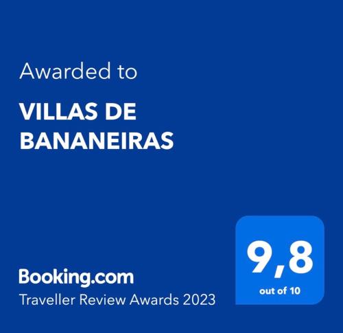 a blue sign that says awarded to villas de bannanninas at Villas de Bananeiras in Bananeiras