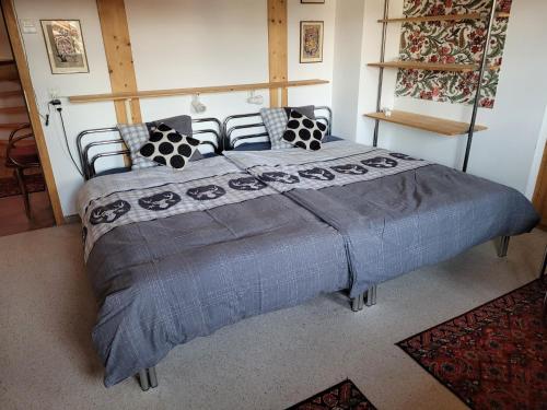 a bedroom with a large bed in a room at grosses Ferienhaus mit Sauna im Skigeb. Obersaxen in Obersaxen