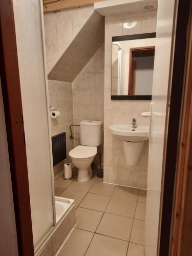 Chata Resort Na Horské في مالا مورافكا: حمام مع مرحاض ومغسلة