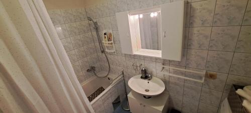 uma casa de banho com um lavatório, um WC e um chuveiro em Studio apartman Zara em Kastav