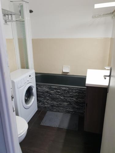 La salle de bains est pourvue de toilettes et d'un lave-linge. dans l'établissement Chambre d amour, à Anglet