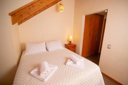 a bedroom with a bed with two towels on it at Vientos del Sur in Pucón