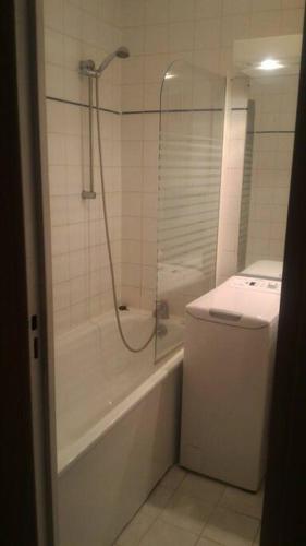 Appartement 45m2 - 7 personnes - exposition sud في فال تورن: حمام مع دش ومرحاض وحوض استحمام