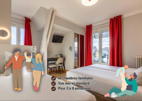 a poster of a family in a hotel room at Hotel Kyriad Saint Malo Centre Plage in Saint Malo