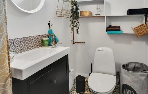 ein Badezimmer mit einem weißen Waschbecken und einem WC in der Unterkunft Amazing Home In Stege With Kitchen in Stege