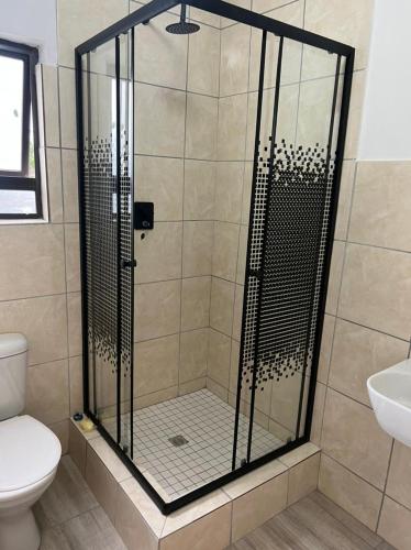 a shower in a bathroom with a toilet and a sink at Empangeni guest house in Empangeni