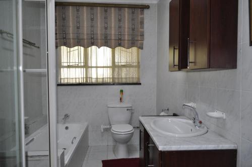 a bathroom with a toilet and a sink and a window at Cashan BnB in Rustenburg