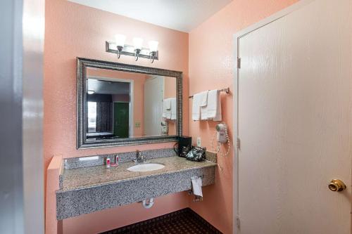 La salle de bains est pourvue d'un lavabo et d'un miroir. dans l'établissement Econo Lodge Dalhart Hwy 54 - Hwy 287, à Dalhart