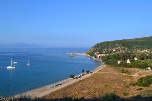 an aerial view of a beach with boats in the water at Dreams Apartments - Katelios,Santa Barbara beach in Katelios
