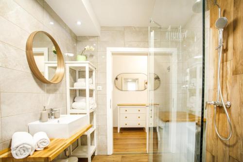 a bathroom with a sink and a shower at House Stepic 