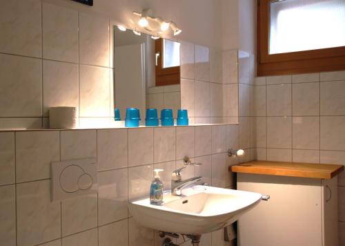 a bathroom with a sink and a mirror at Casa al Sasso in Bedigliora