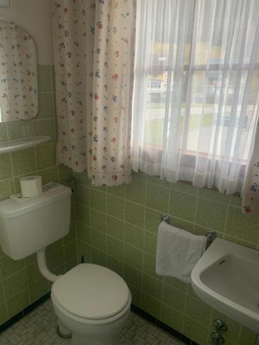 bagno con servizi igienici bianchi e lavandino di Hotel Maien a Todtmoos