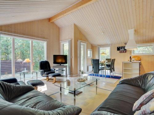 a living room with a couch and a tv at Holiday Home Jussi - 3-5km from the sea in NW Jutland by Interhome in Brovst