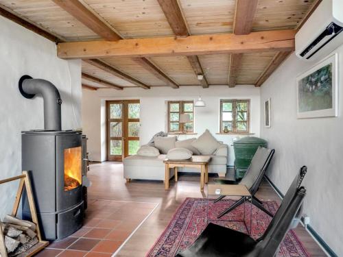 - un salon avec un canapé et une cheminée dans l'établissement Holiday Home Agrippa - 30m to the inlet in The Liim Fiord by Interhome, à Løgstør