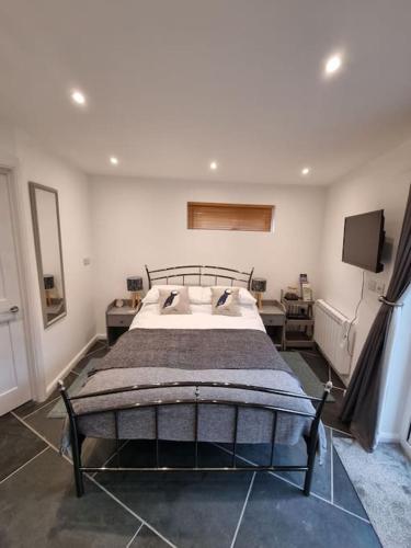 a bedroom with a large bed in a room at The Den - A modern, quirky room, new for 2023. in Braunton