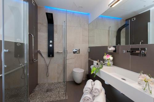 a bathroom with a shower and a toilet and a sink at Argentina Residenza Style Hotel in Rome