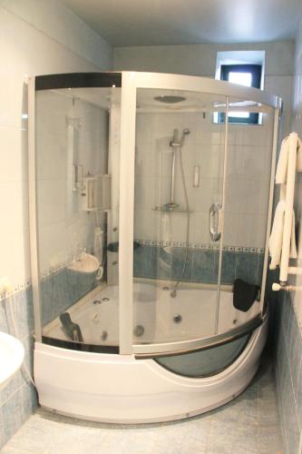 a bath tub in a bathroom with a shower at Argavand Hotel & Restaurant Complex in Argavand