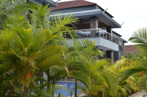 a house with palm trees in front of it at Palm Kalash Hotel in Lusaka