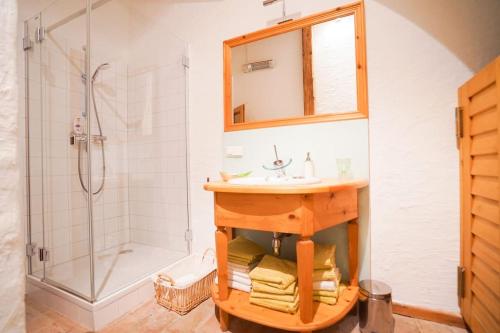 a bathroom with a sink and a shower at Wonderful Villa among the Vineyards in Palt