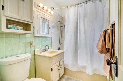 ein Bad mit einem WC, einem Waschbecken und einer Dusche in der Unterkunft Minneapolis Vacation Rental Near Lake Harriet in Minneapolis